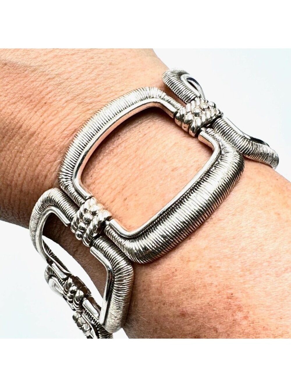 Brighton Wide Silver Plated Modern Design Bracelet 7 Inches